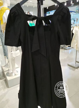 VM国内代购黑色方领百搭时尚短袖收腰连衣裙女 32137B029S