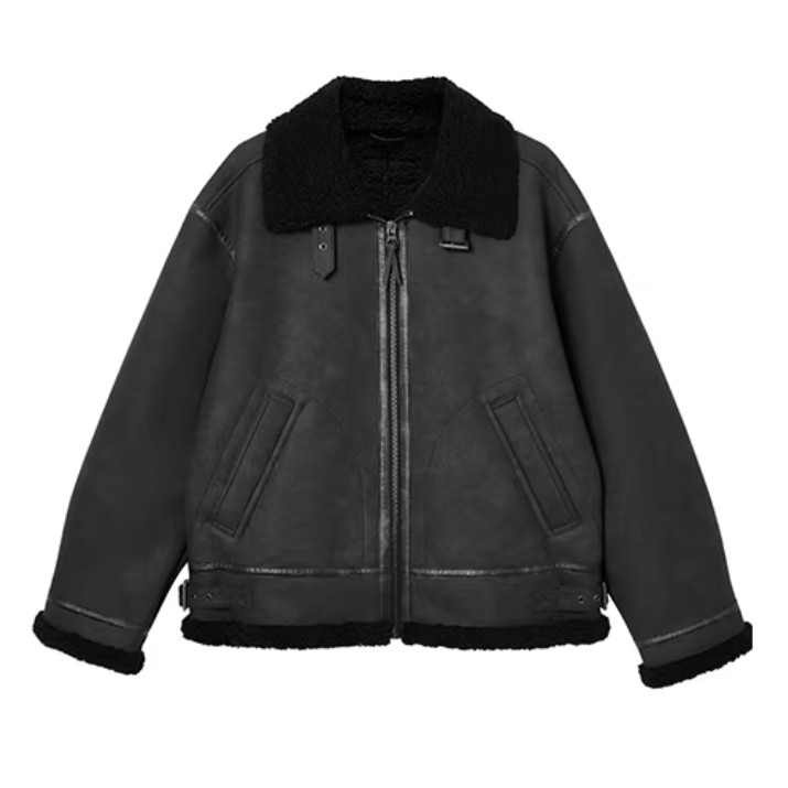 JJ国内代购棕色黑色绒里翻领百搭宽松休闲PU棉服外套男 225409036