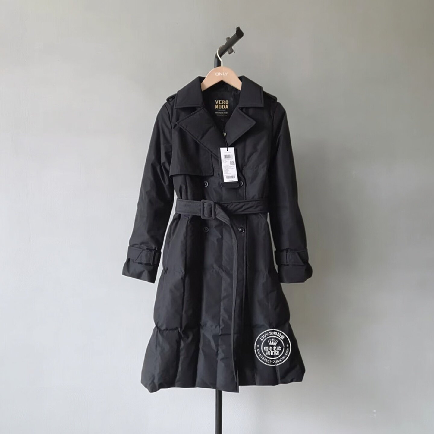 VM国内代购黑色翻领气质双排扣羽绒服