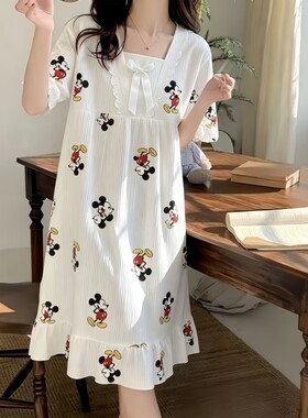 睡裙女棉质夏季2026年长裙韩版宽松短袖公主风家居服睡裙可外穿
