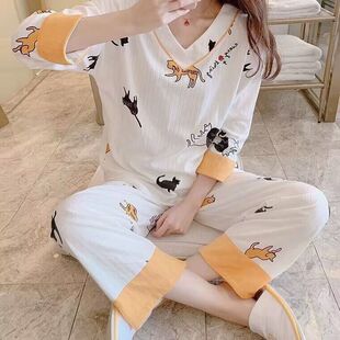 纯棉长袖 可外穿家居服套装 2023新款 薄款 夏天大码 睡衣女士春秋款