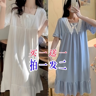 可爱甜美风家居服可外穿 买一送一 宽松睡裙女夏季 过膝长裙薄款