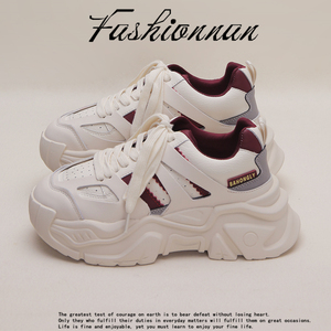 Fashion囡 欧美超火松糕厚底真皮老爹鞋女2023百搭增高运动休闲鞋