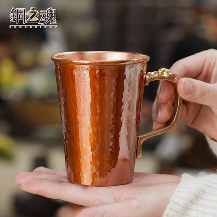 铜杯子纯铜手工锤点红铜水杯加厚大号紫铜铜茶杯啤酒杯子马克杯