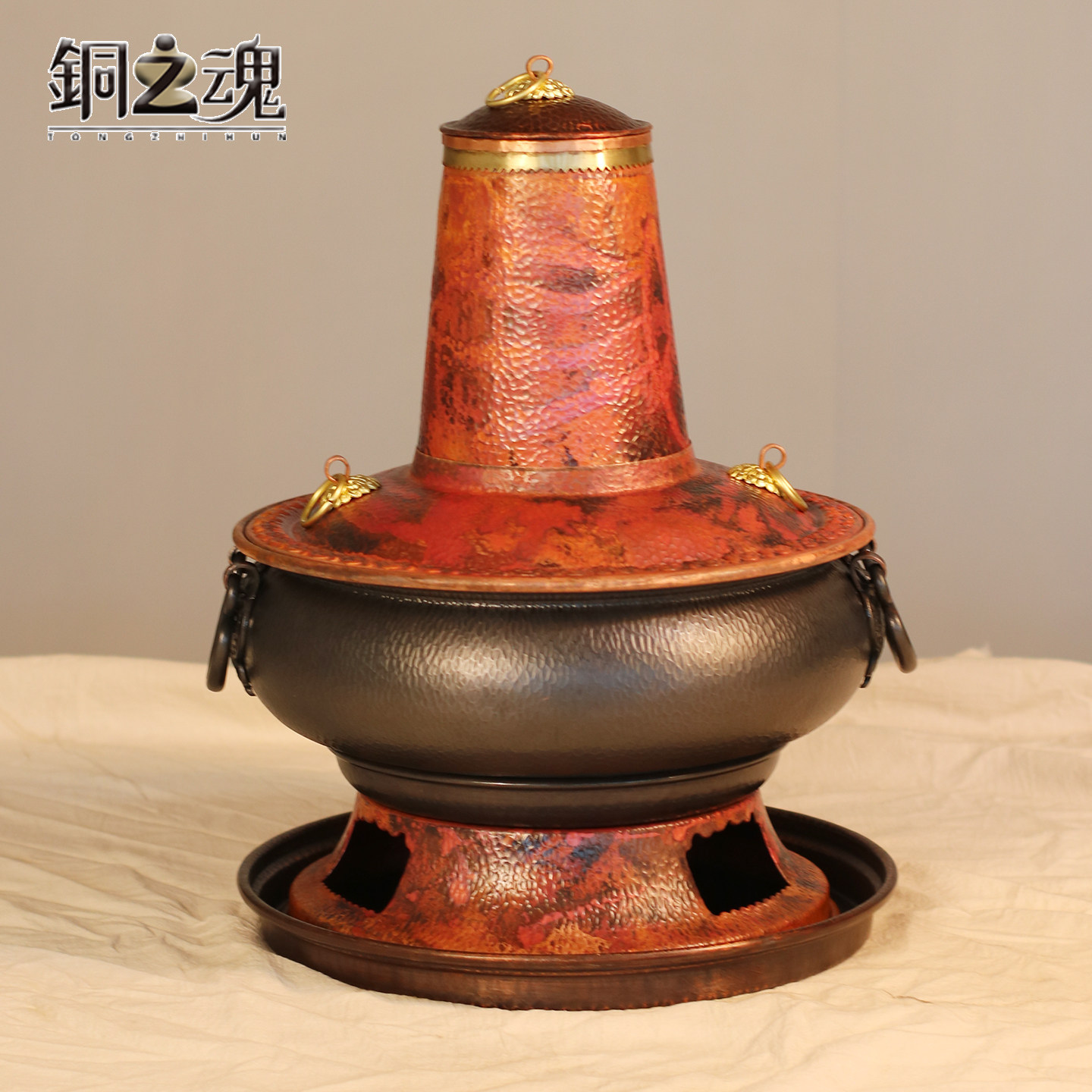 电碳两用铜火锅撞色纯紫铜加厚家用插电铜锅传统木炭火锅炉商用