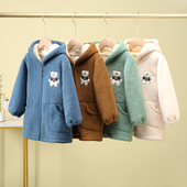 秋冬新加绒加厚男宝儿童保暖防脏卡通漂亮可爱护衣外套羽绒服罩衣