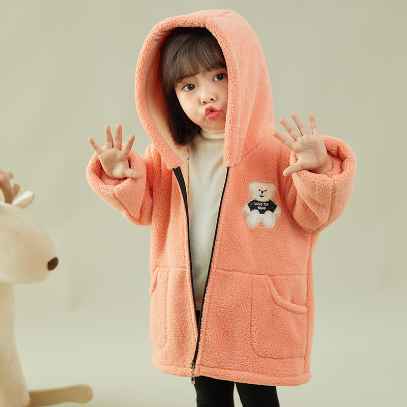 秋冬儿童长袖加绒加厚卡通洋气小中大男女宝宽松套棉服羽绒服罩衣