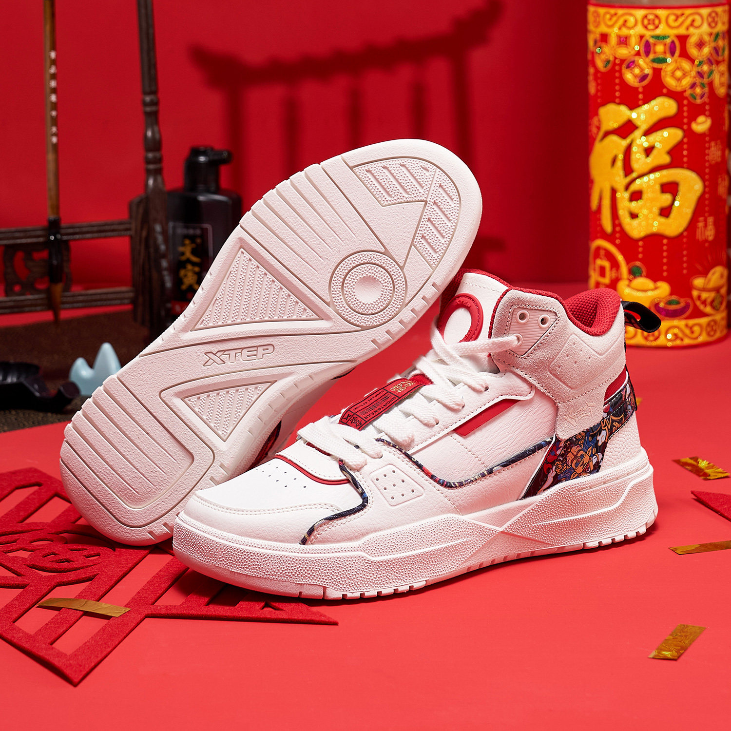 特步男鞋牛转乾坤高帮板鞋2021秋季新款男士休闲鞋子秋冬运动鞋男