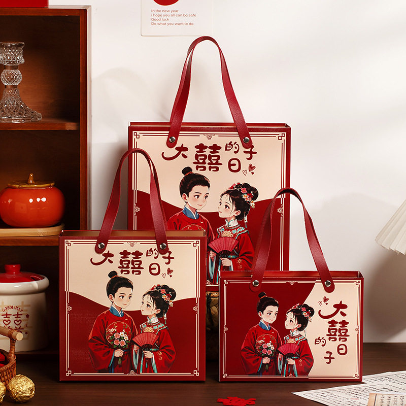 现货结婚喜糖盒喜糖袋方形喜糖礼盒盒子手提袋子高级感伴手礼跨境