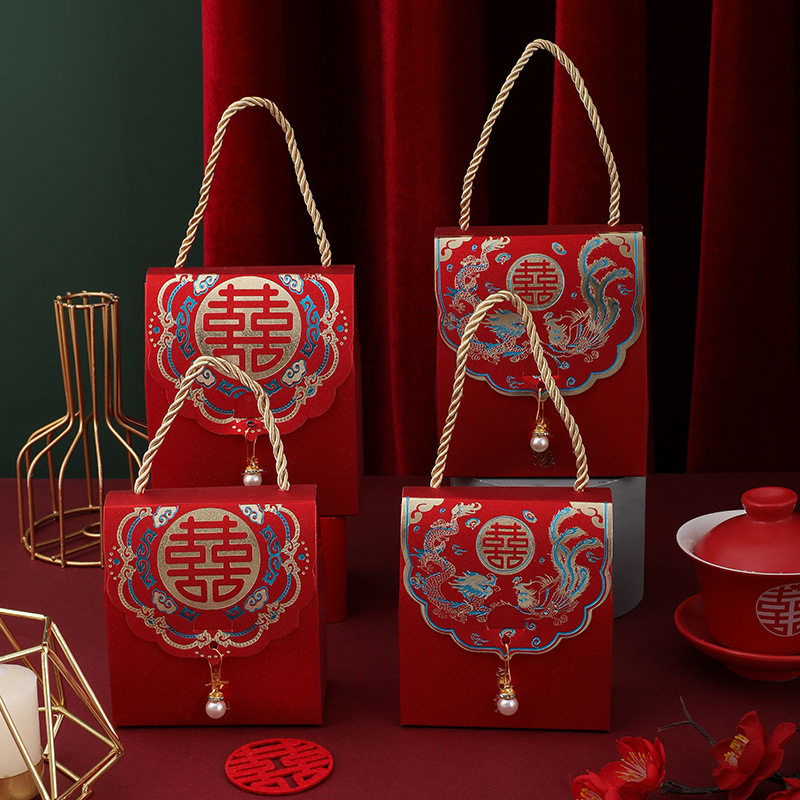 跨境磨砂喜糖盒子中式婚礼糖果盒回礼喜糖袋伴手礼结婚磨砂亮现货