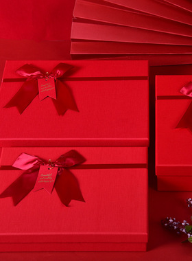 热销红色蝴蝶结伴手礼喜糖盒结婚礼盒化妆品口红天地盖礼物盒跨境