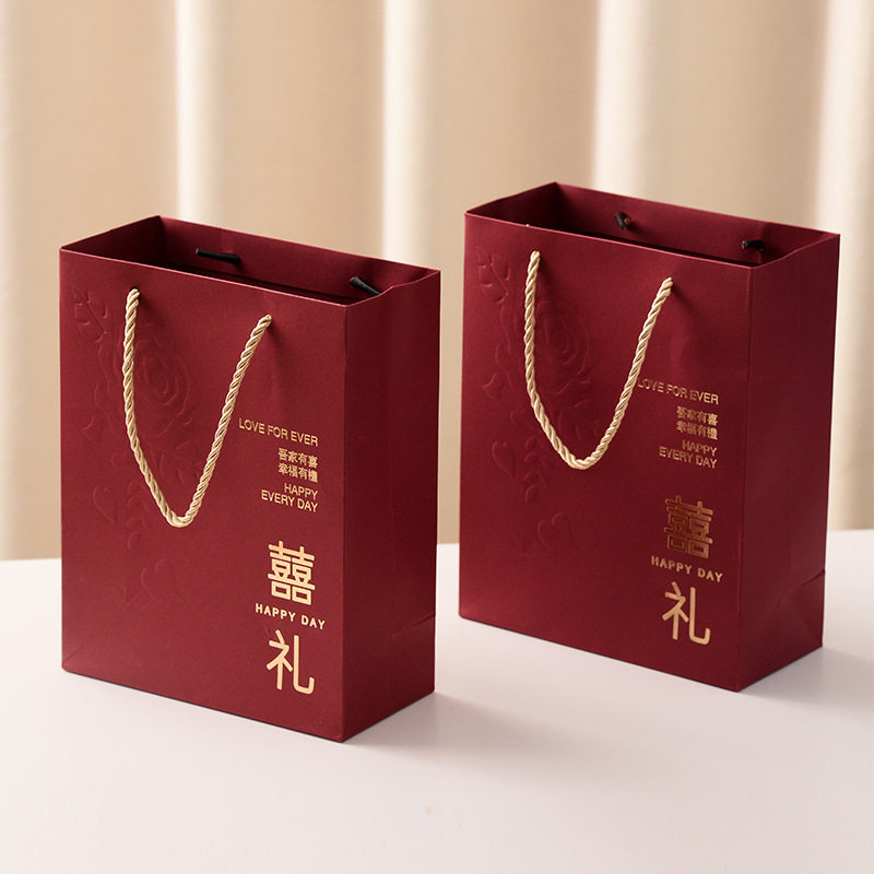 热销结婚喜糖袋子手提袋婚礼伴手礼装饮料糖盒袋回礼袋子包装跨境