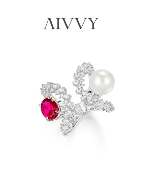 AIVVY个性名媛轻奢气质 生日礼物红宝石珍珠 开口戒指零和博弈