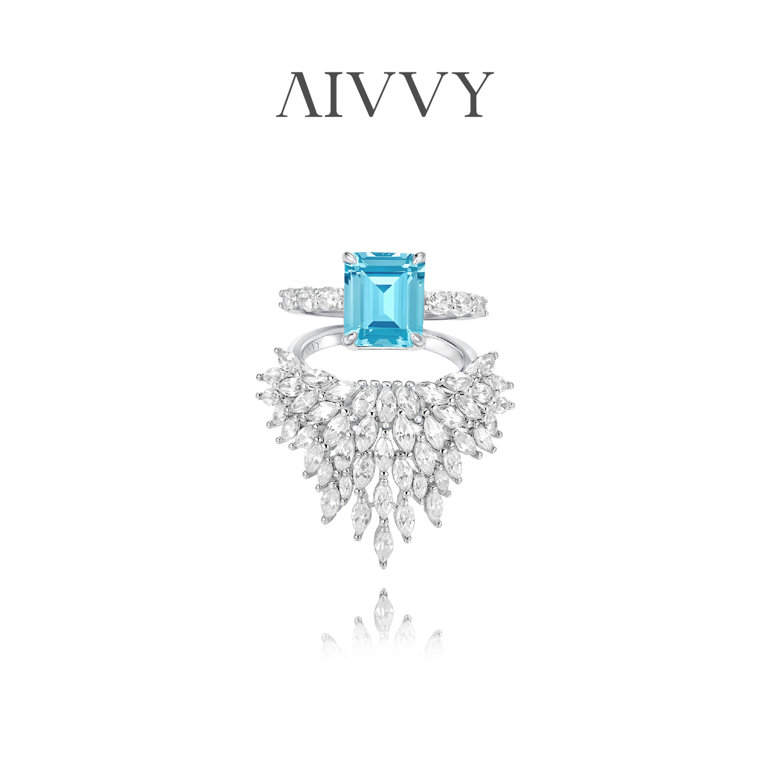 AIVVY个性小众名媛轻奢原创配饰礼物叠戴戒指乘风破浪粉蓝雨滴