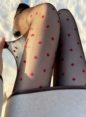 夏丝袜红色小爱心提花包心丝袜波点丝袜美腿显瘦透肤黑色连裤袜子