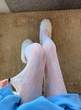 提花渔网袜丝袜连体蕾丝女夏薄款连裤袜黑色大码丝袜打底网眼渔网