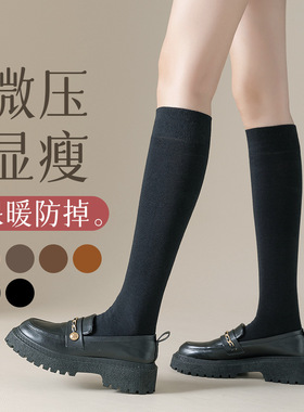 黑色袜子女中筒袜秋冬款堆堆袜纯棉长袜jk小腿袜压力瘦腿美腿毛圈