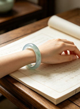 天山翠冰透飘花玉镯 天然金丝玉手镯 新中式国风少女款百搭玉镯子