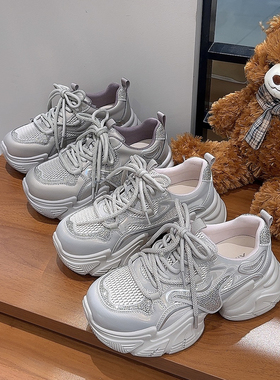 超轻厚底真皮老爹鞋女c2025秋季新款韩版百搭网面透气休闲旅游鞋