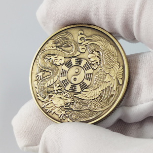 创意太极八卦龙凤章十二生肖图腾纪念币小礼品古铜色金属徽章