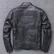Harley kỷ niệm đầu máy đua xe phù hợp với men huỳnh quang thêu da tinh khiết da đầu tiên áo khoác da nam - Quần áo lông thú