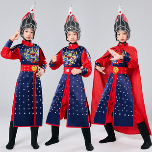 男女儿童古代将军盔甲演出服花木兰戏曲古装 岳飞满江红士兵表演服