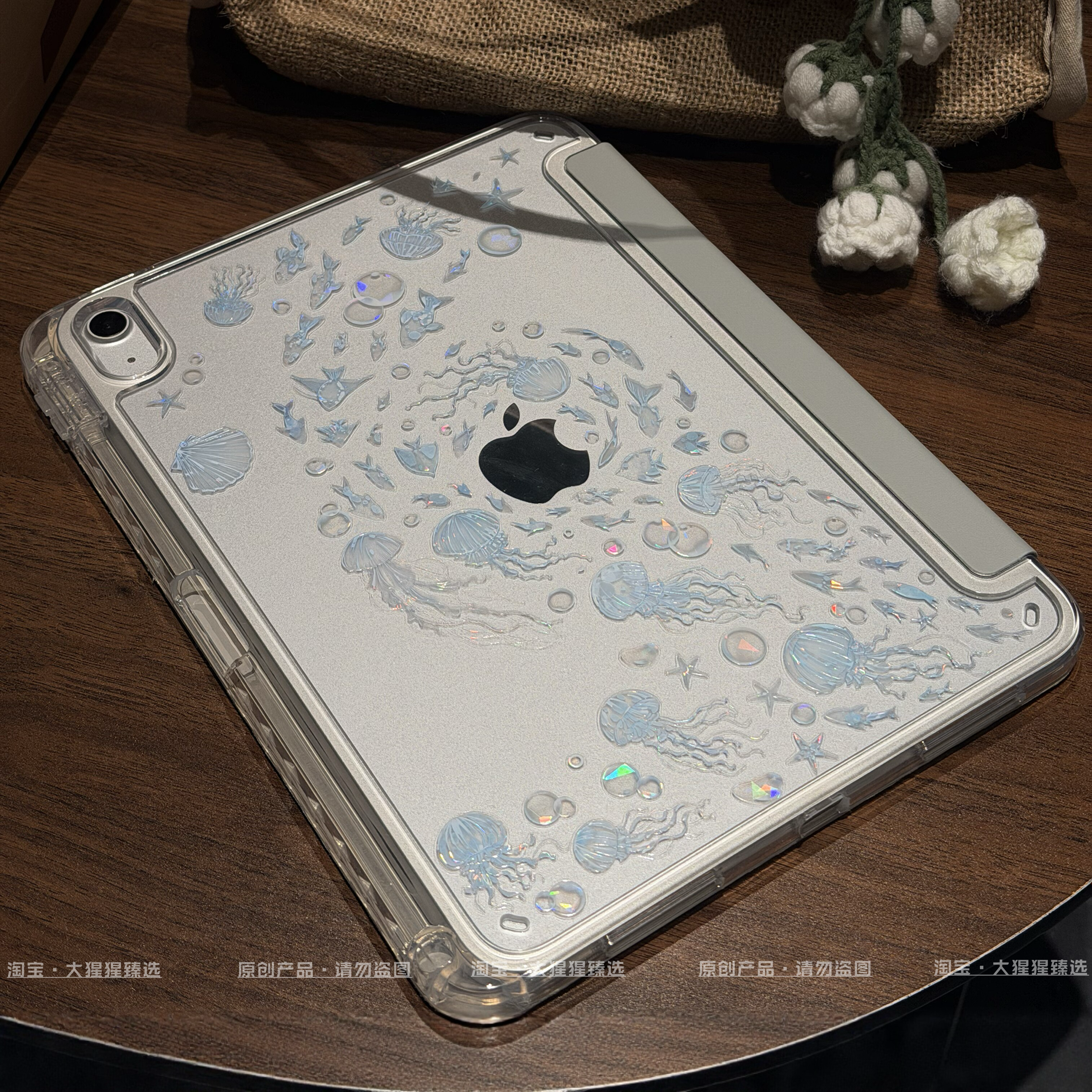 【水母DIY】ipad保护壳ipadair8/7新款11/10/9代保护套pro2026平板带笔槽适用苹果5防弯6摔10.2寸4轻薄亚克力