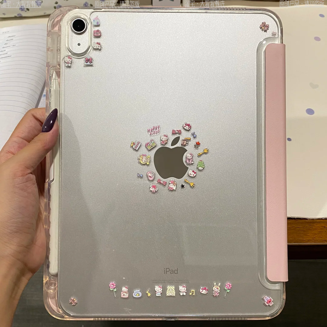少女粉浮雕猫咪+三折适用ipad11保护壳air8新款ipad10带笔槽11英寸防摔10.2/10.9苹果平板保护套mini7女6可爱