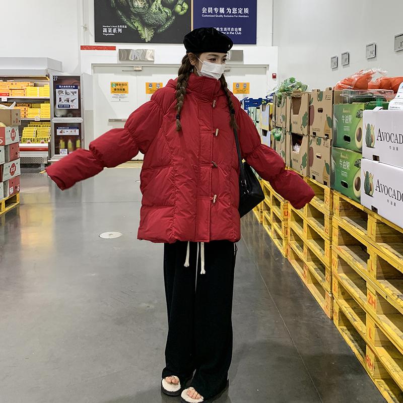 超好看粉色甜美少女白鸭绒短款羽绒服女冬2024新款牛角扣加厚外套,女装羽绒服,2C028