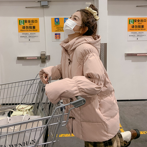 超好看粉色甜美少女白鸭绒短款羽绒服女冬2024新款牛角扣加厚外套图片