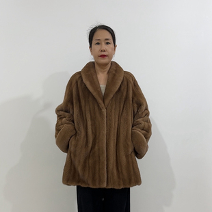进口水貂皮草外套紫标天鹅绒母貂全抽年轻显瘦慵懒青果领挽袖