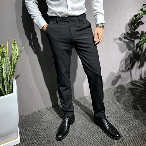 辉先生新款条纹职业西装休闲裤