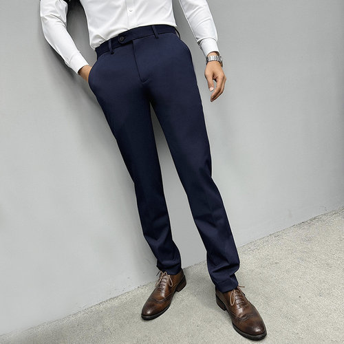 辉先生商务休闲纯色修身长裤