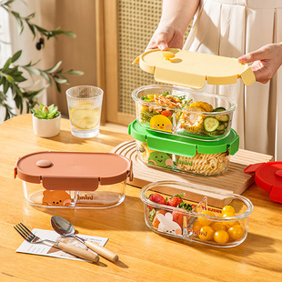 玻璃饭盒微波炉加热专用保鲜碗学生上班族分隔便当碗带饭餐具