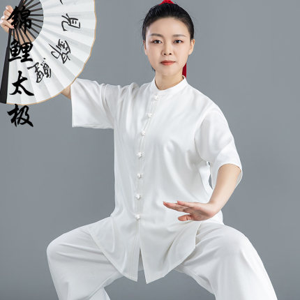 陈家沟新款太极服短袖夏季棉麻男女低领薄款中式太极拳练功服透气