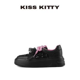 【呼呼专享】KISSKITTY板鞋女款2025新款黑色百搭百搭厚底休闲鞋