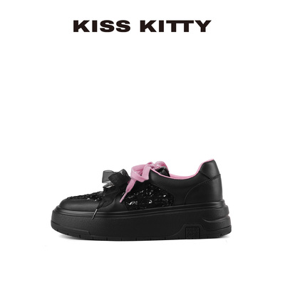 KISSKITTY板鞋女款2025新款黑色百搭学生ins潮百搭小众厚底休闲鞋
