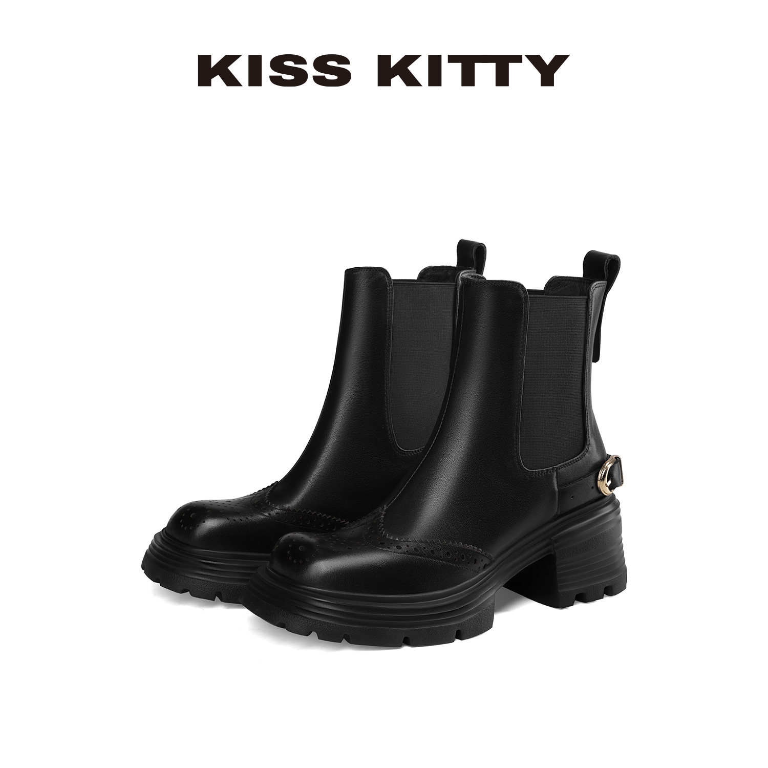 切尔西靴女牛皮女靴增高