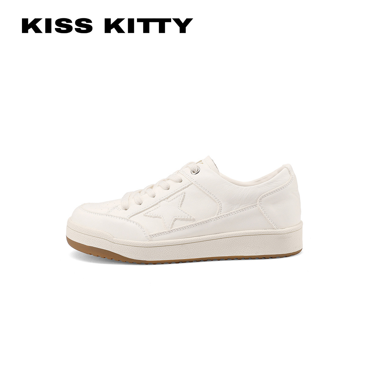 KISSKITTY牛皮厚底小白鞋女款2026新款休闲星星板鞋不累