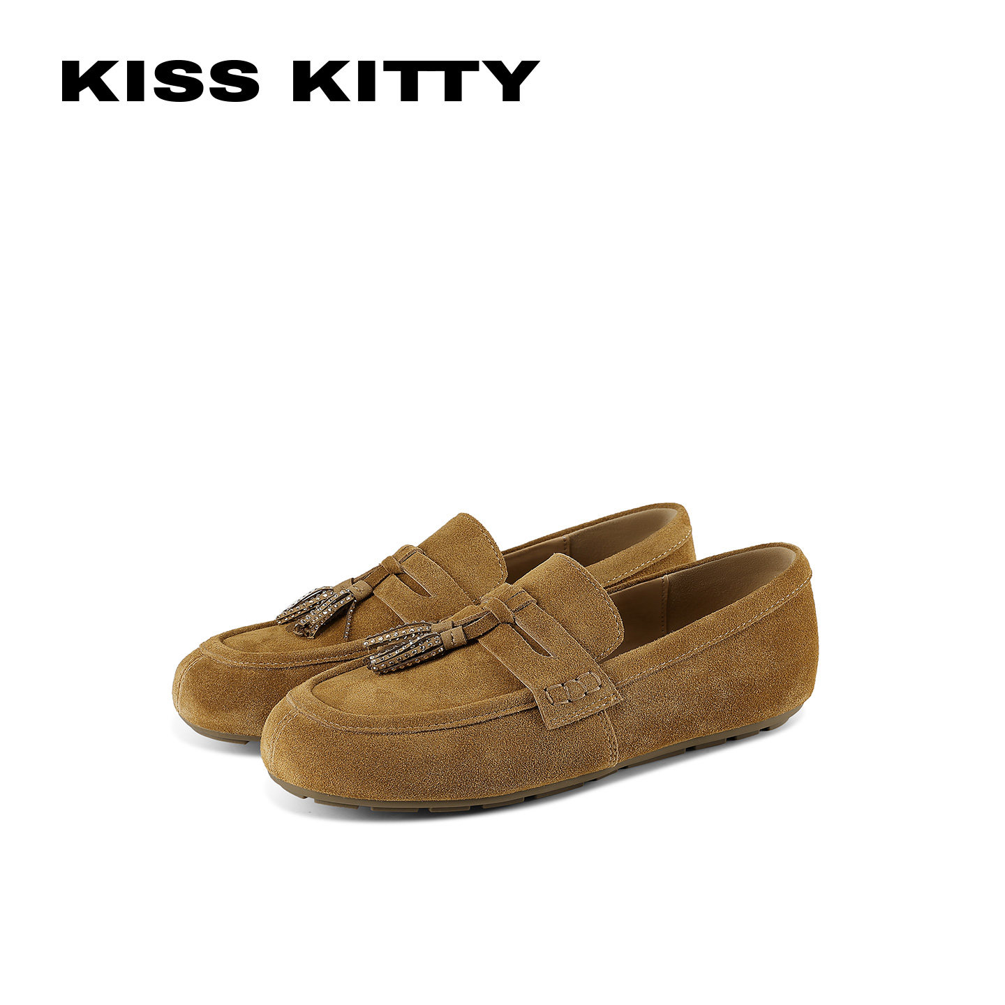 KISS KITTY复古流苏豆豆鞋女反绒皮一脚蹬百搭乐福鞋女士勃