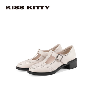 KISSKITTY乐福鞋女2026新款英伦厚底小皮鞋复古巴洛克深口单鞋