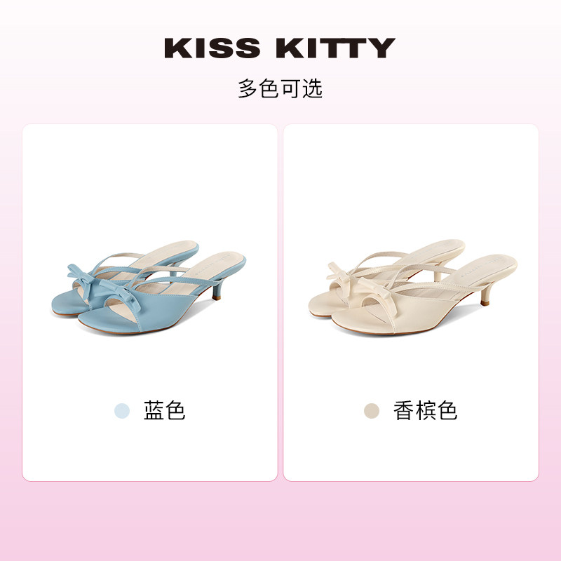 法式细跟凉鞋蝴蝶结拖鞋外穿