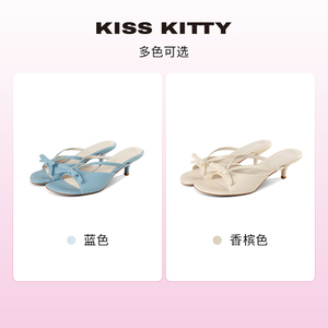 法式细跟凉鞋蝴蝶结拖鞋外穿