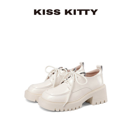 KISSKITTY厚底乐福鞋女2025新款白色英伦风小皮鞋女复古百搭单鞋