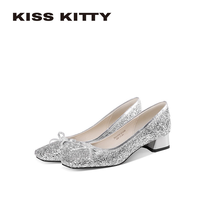 KISSKITTY流光碎片 蝴蝶结平底玛丽珍2026新款粗跟不累脚婚鞋女,女鞋,浅口单鞋,淘宝优惠券,粉丝福利购,淘宝优惠卷