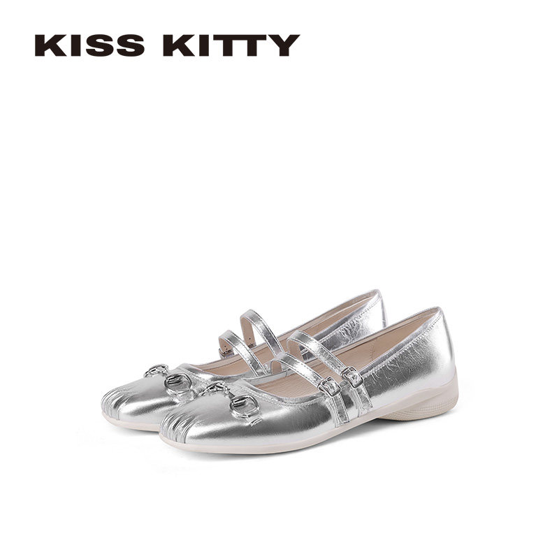 KISSKITTY银色玛丽珍鞋女2026春季新款浅口方头芭蕾舞平底单鞋,女鞋,玛丽珍鞋,淘宝优惠券,粉丝福利购,淘宝优惠卷