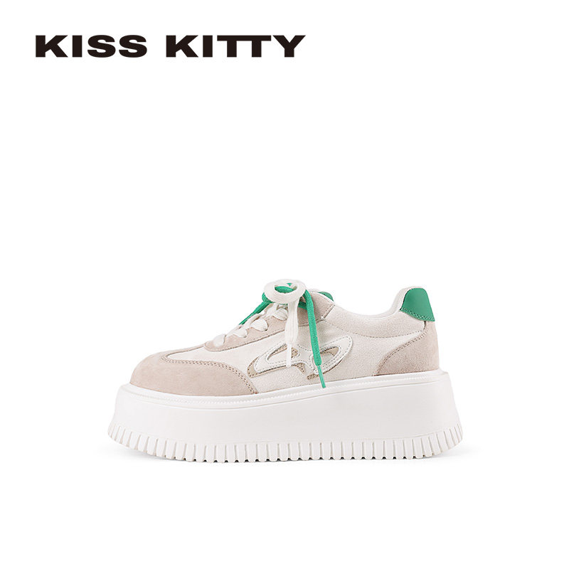 KISSKITTY厚底休闲鞋女26春新款软底羊皮垫运动鞋通勤百搭女鞋,女鞋,时尚休闲鞋,淘宝优惠券,粉丝福利购,淘宝优惠卷