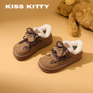 KISSKITTY毛毛棉鞋女2025冬季新款厚底休闲德训鞋加绒保暖雪地靴