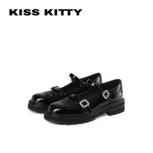KISSKITTY法式玛丽珍鞋2026新款双绊带巴洛克小皮鞋复古通勤女鞋
