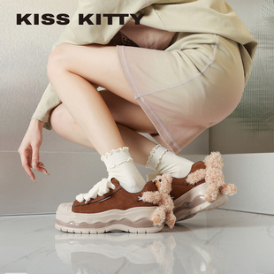 KISSKITTY萌宠系列 松糕鞋女26新款春季厚底增高休闲运动鞋羊皮垫